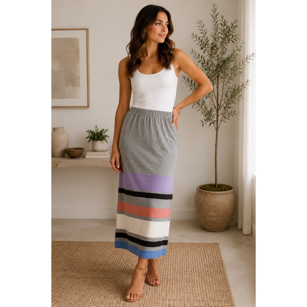ASOS Skirt Womens Size‎ 8 Gray Striped Midi Bodycon Pencil Summer